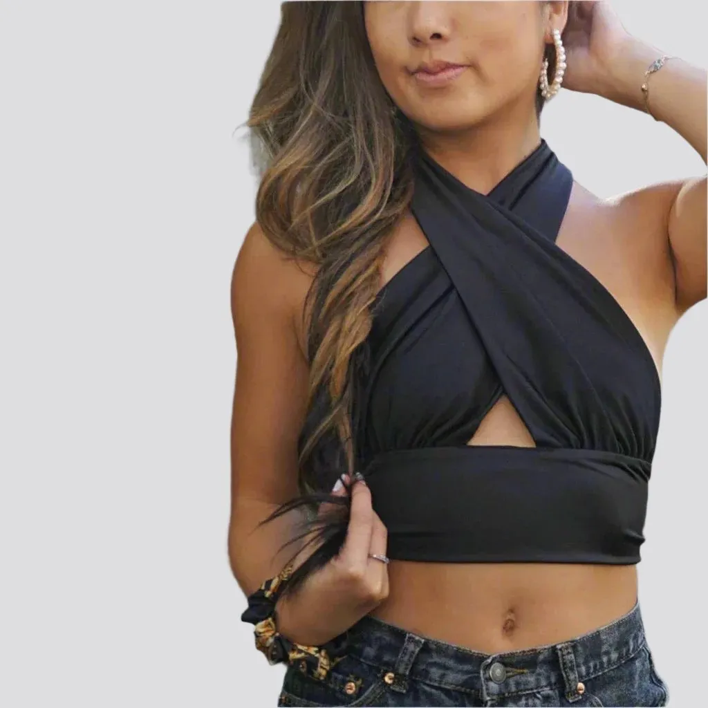 Multipurpose Tank Top Women  Halter Neck Backless Strap Short Camisoles Solid Versatile