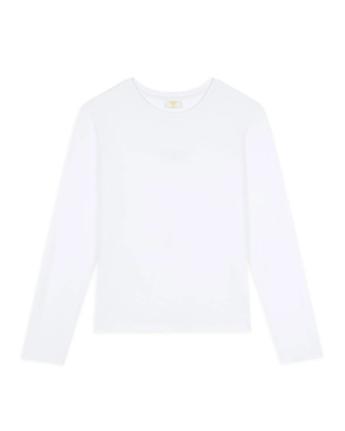 Organic Cotton Tonal Embroidered Logo Long Sleeve T-Shirt - White