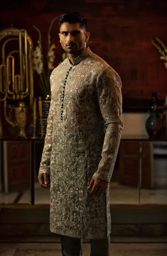 Organza Kurta Paired with Pure Raw Silk Pants