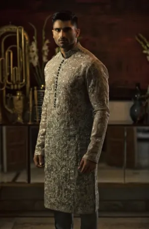 Organza Kurta Paired with Pure Raw Silk Pants