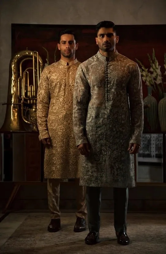 Organza Kurta Paired with Pure Raw Silk Pants
