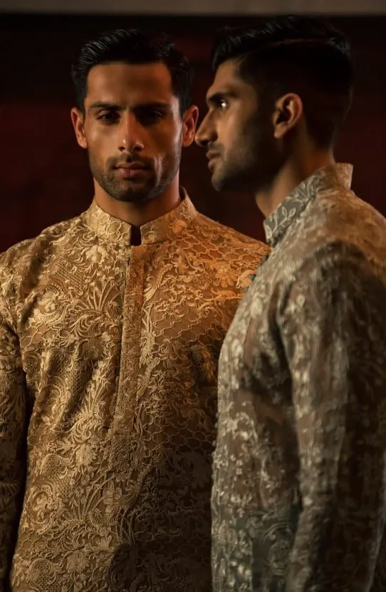 Organza Kurta Paired with Pure Raw Silk Pants