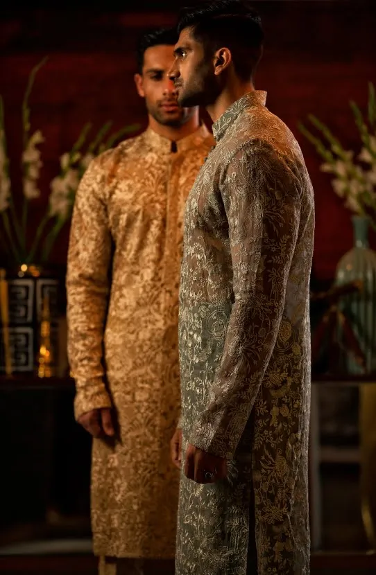 Organza Kurta Paired with Pure Raw Silk Pants
