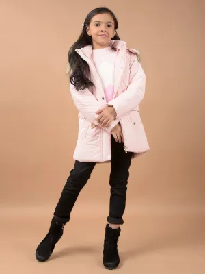 Peach Hooded Neck Padded Jacket