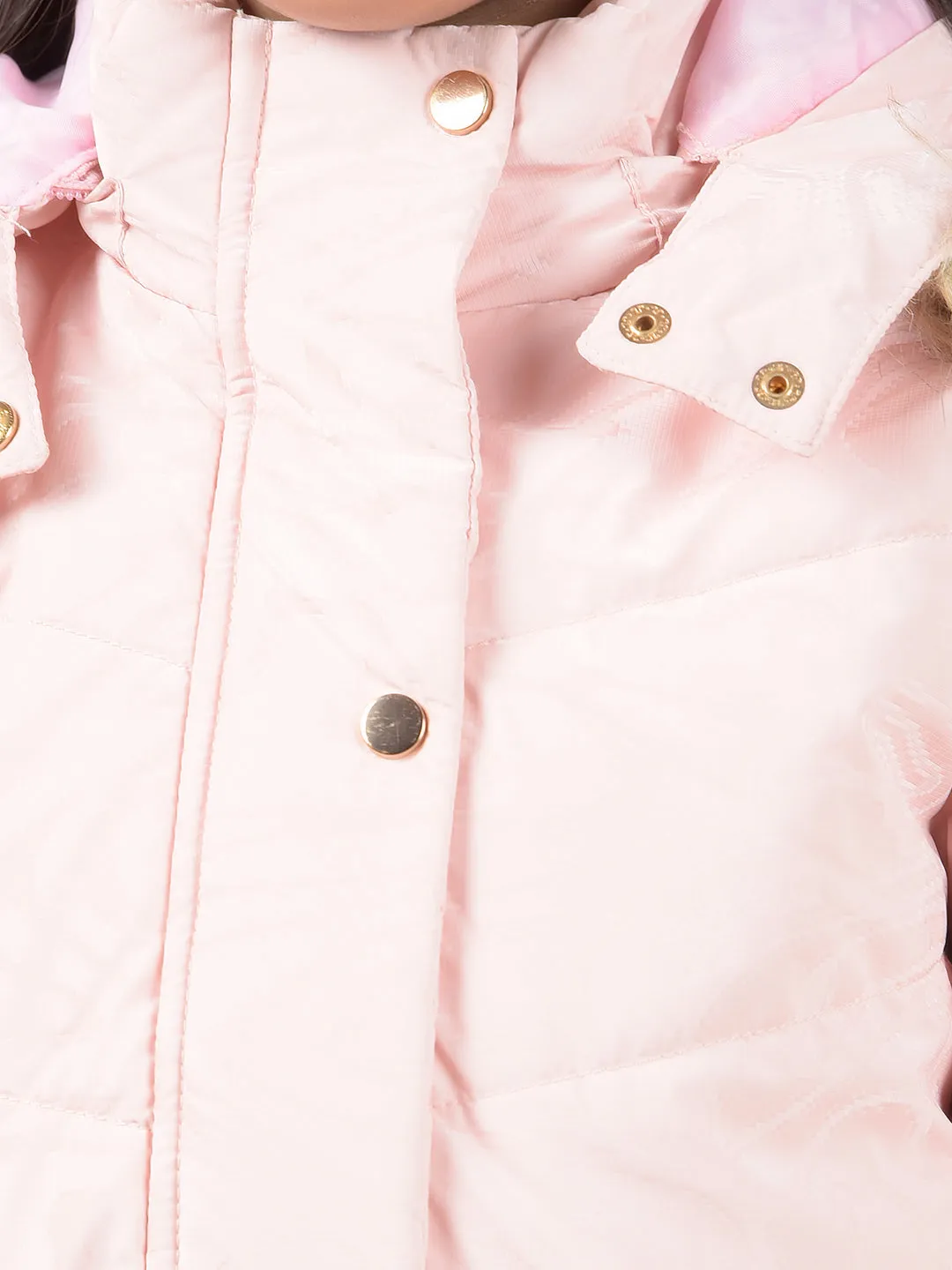 Peach Hooded Neck Padded Jacket