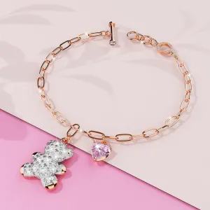 Plush Teddy Heart Charm Bracelet Embellished With SWAROVSKI® Crystals in Rose Gold