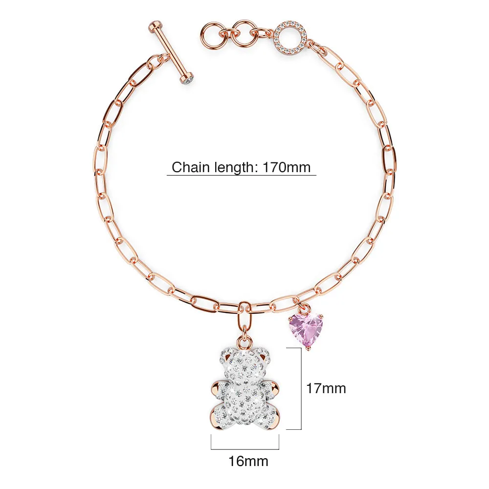 Plush Teddy Heart Charm Bracelet Embellished With SWAROVSKI® Crystals in Rose Gold