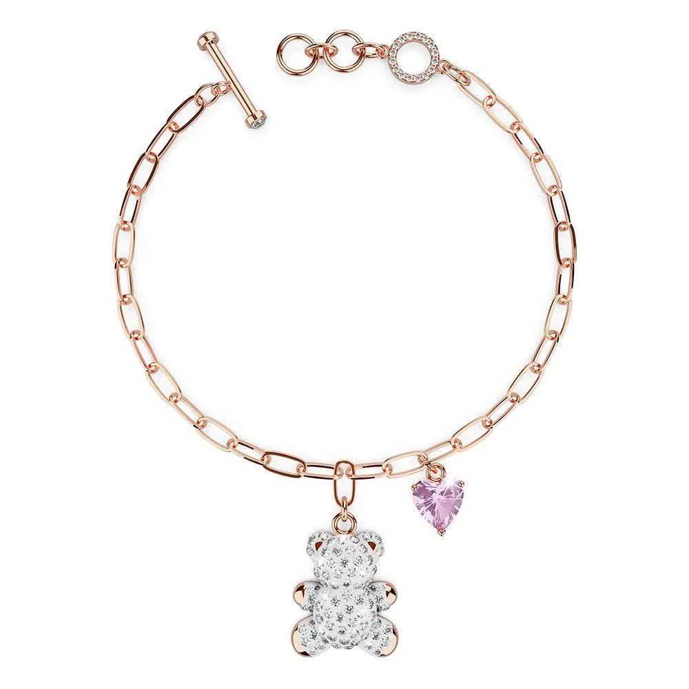 Plush Teddy Heart Charm Bracelet Embellished With SWAROVSKI® Crystals in Rose Gold