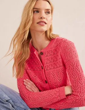 Pointelle Cotton Cardigan-Pop Peony