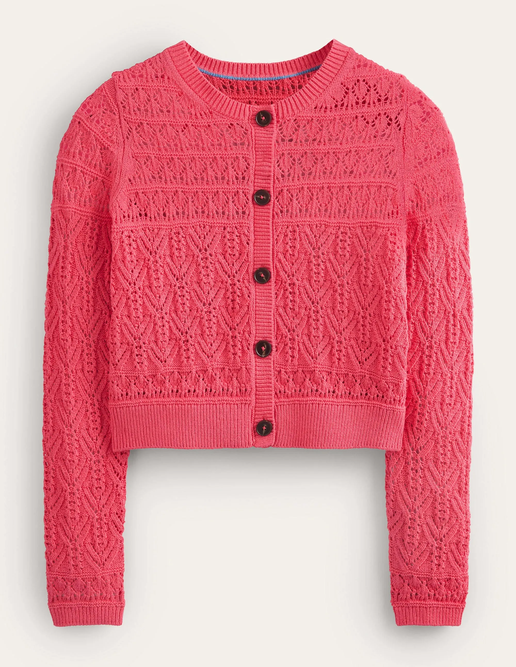 Pointelle Cotton Cardigan-Pop Peony