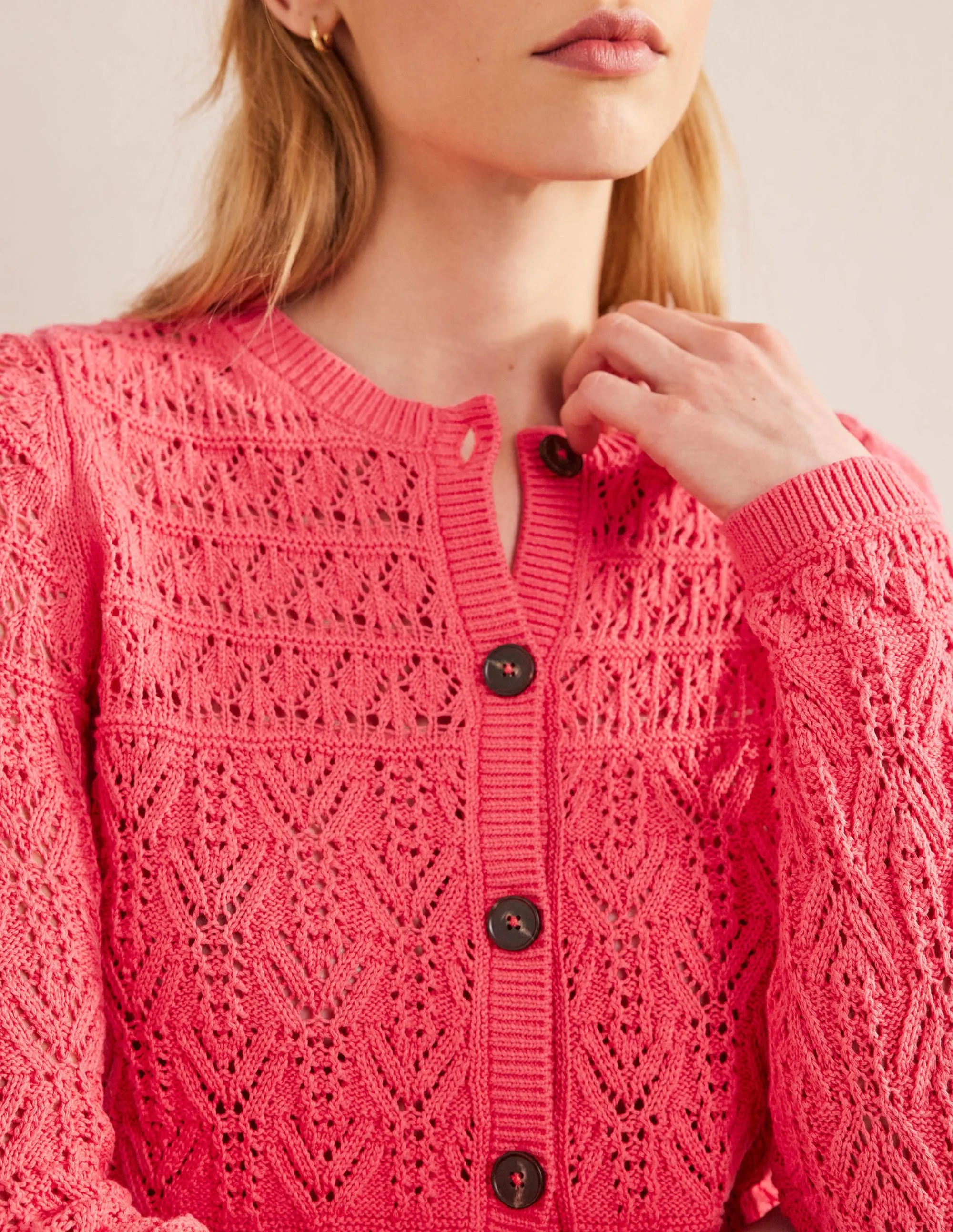 Pointelle Cotton Cardigan-Pop Peony