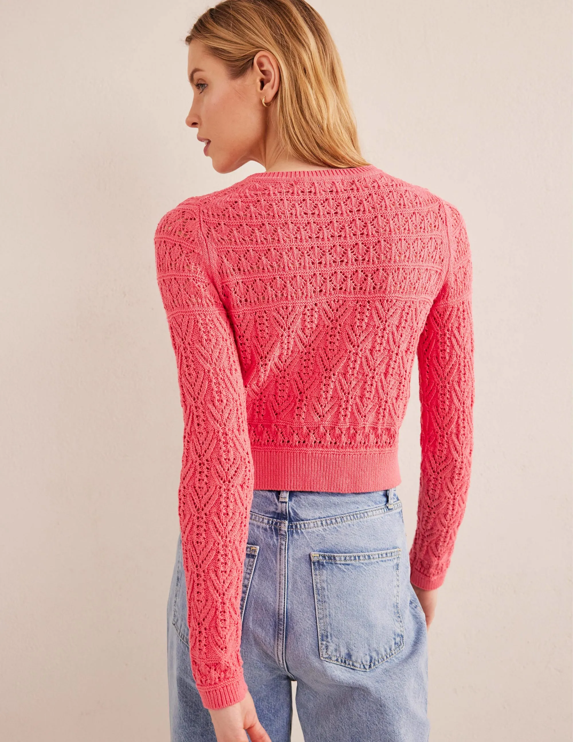 Pointelle Cotton Cardigan-Pop Peony