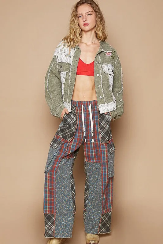 POL Olive Crochet Patch Embroidered Button Up Jacket
