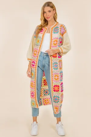 Poppin Pretty Handmade Crochet Round Neck Long Cardigan