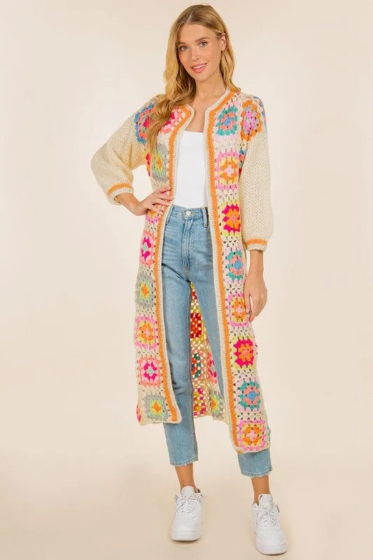 Poppin Pretty Handmade Crochet Round Neck Long Cardigan