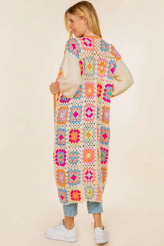 Poppin Pretty Handmade Crochet Round Neck Long Cardigan