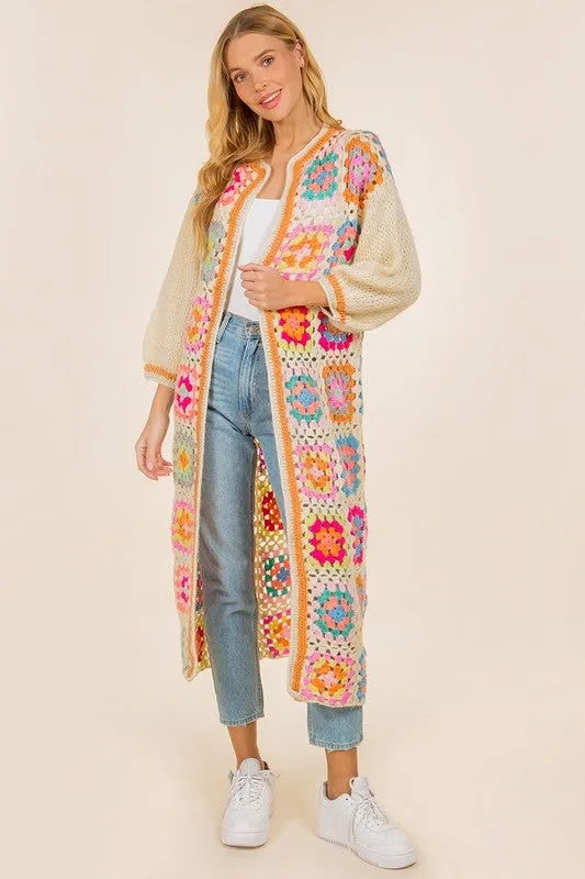 Poppin Pretty Handmade Crochet Round Neck Long Cardigan
