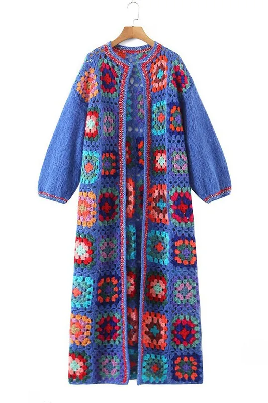 Poppin Pretty Handmade Crochet Round Neck Long Cardigan