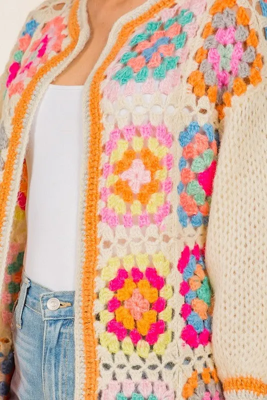 Poppin Pretty Handmade Crochet Round Neck Long Cardigan