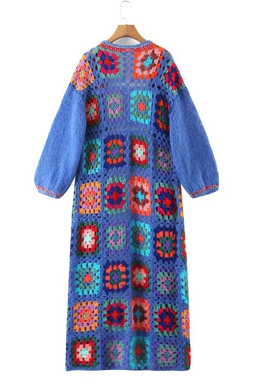Poppin Pretty Handmade Crochet Round Neck Long Cardigan