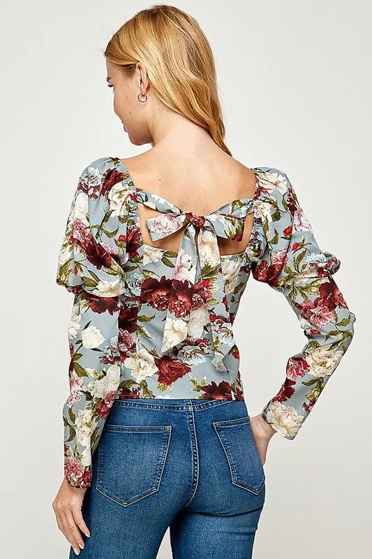 Printed Volume Sleeve Top- Black