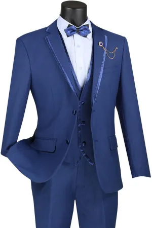 "Elegant Blue Vested Tuxedo: Perfect for Prom or Wedding Ceremonies"