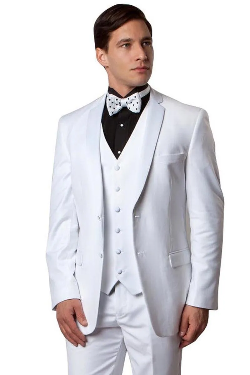 "Elevate Your Prom or Wedding: Bryan Michaels White Two-Button Notch Vested Tuxedo for Unforgettable Occasions"