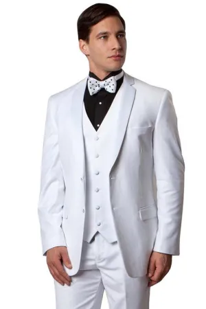 "Elevate Your Prom or Wedding: Bryan Michaels White Two-Button Notch Vested Tuxedo for Unforgettable Occasions"