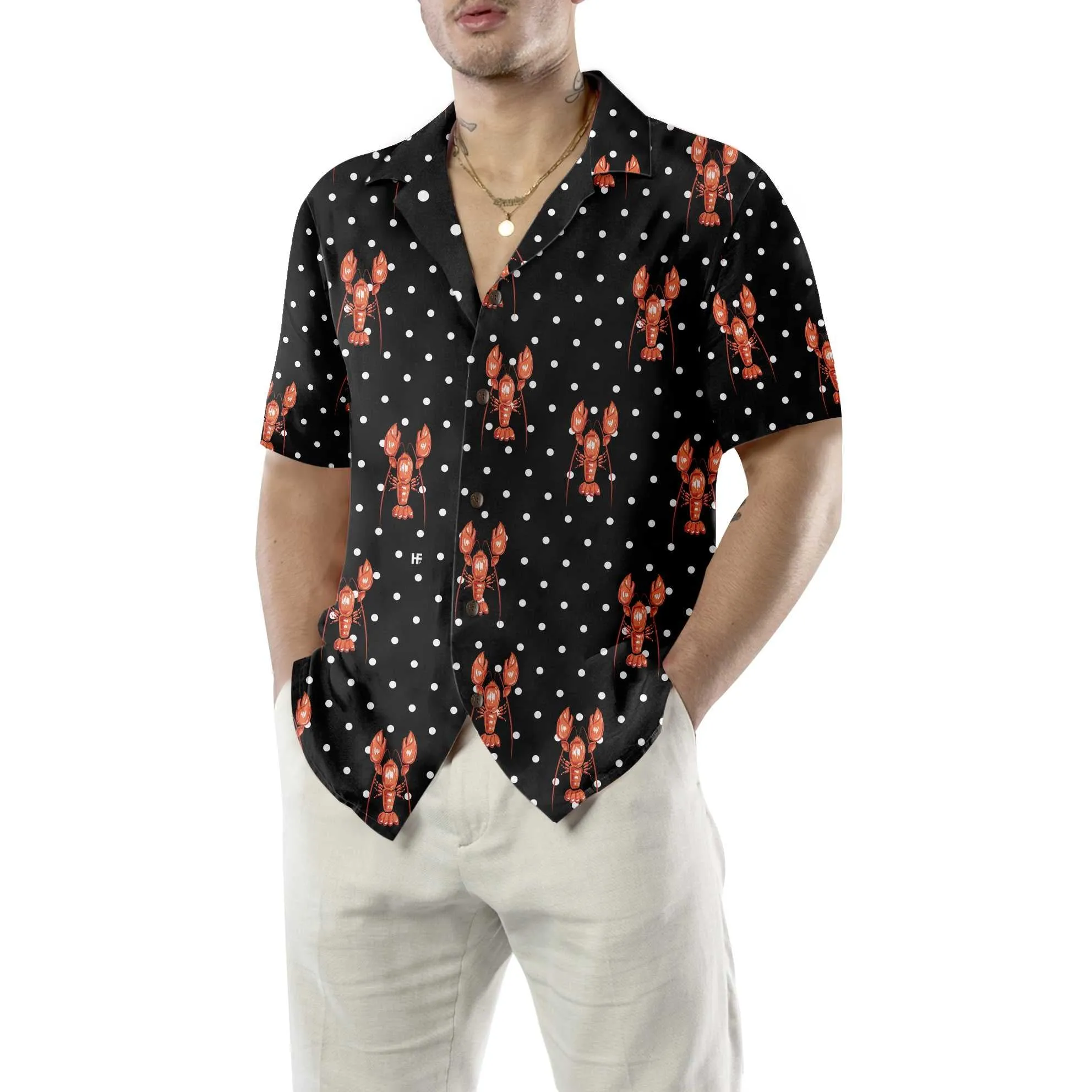Red Lobster With Dot Hawaiian Shirt, Funny Lobster Shirt For Adults, Lobster Print Shirt
