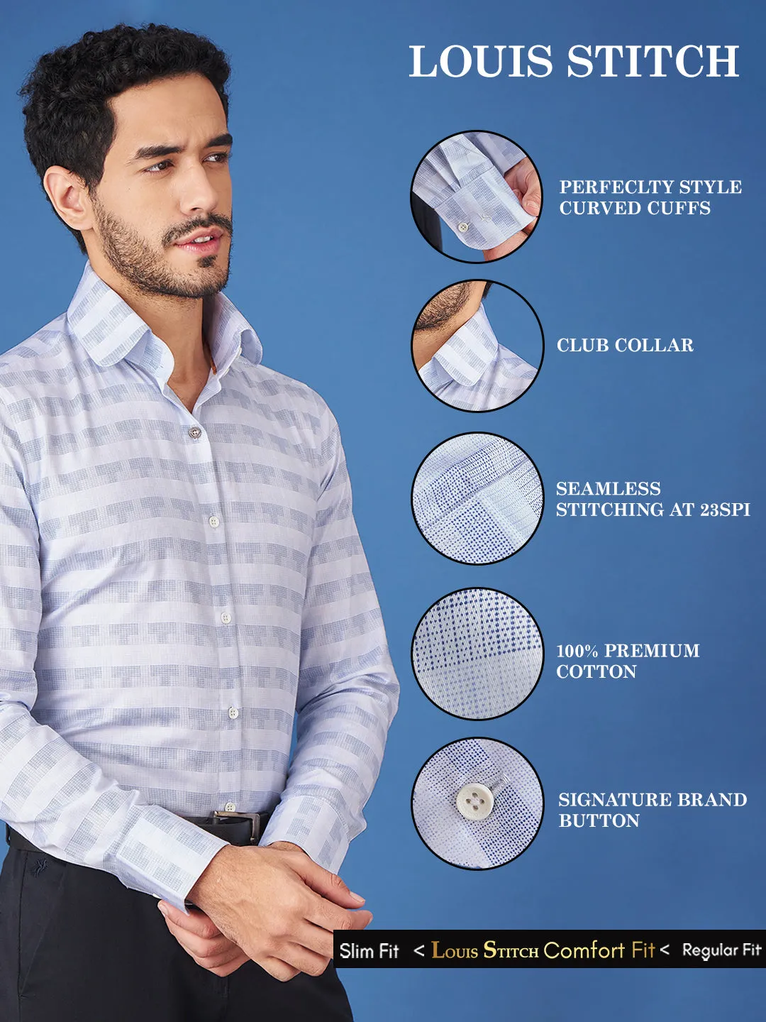 Regular Fit Formal Abstract Blue Shirt For Men