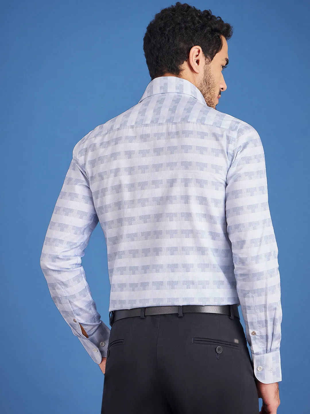 Regular Fit Formal Abstract Blue Shirt For Men