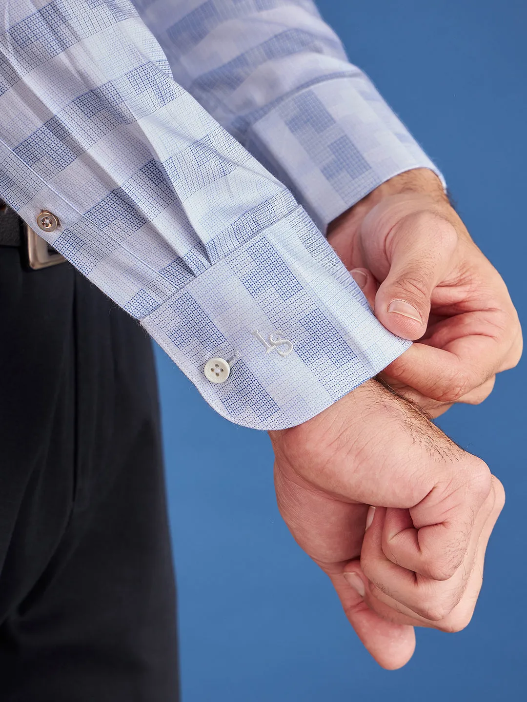 Regular Fit Formal Abstract Blue Shirt For Men