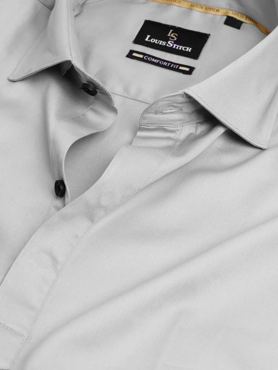 Regular Fit Semi Formal Solid Grey Shirt For Men