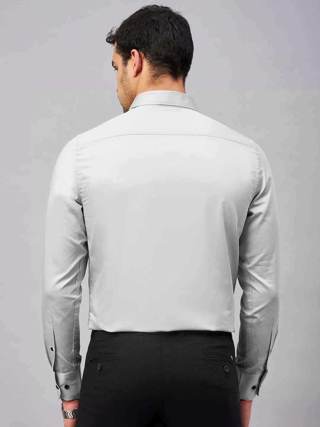 Regular Fit Semi Formal Solid Grey Shirt For Men