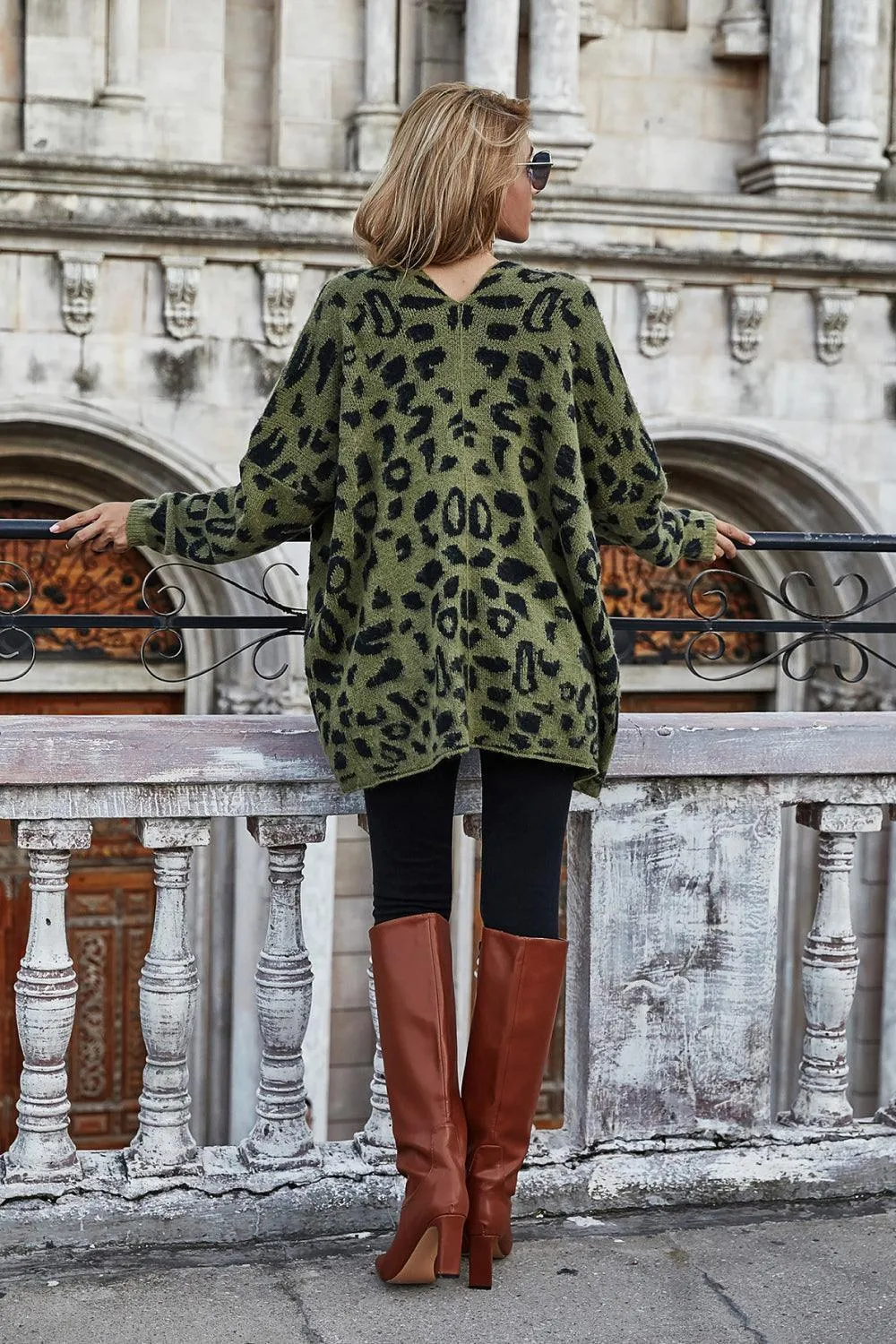 Ribbed Trim Leopard Open Front Longline Cardigan Stay stylish and cozy