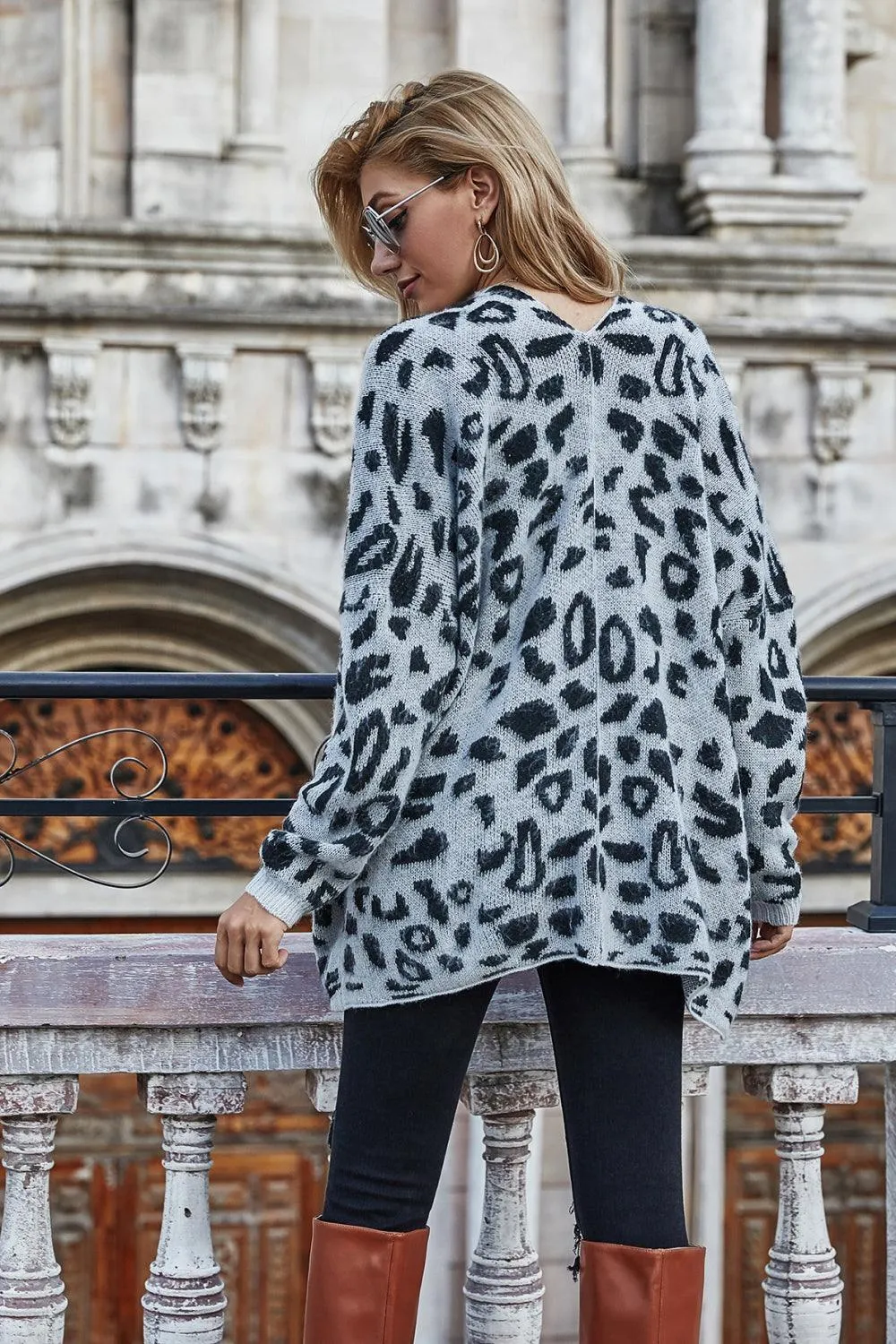 Ribbed Trim Leopard Open Front Longline Cardigan Stay stylish and cozy