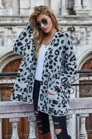 Ribbed Trim Leopard Open Front Longline Cardigan Stay stylish and cozy