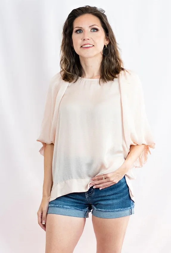 Satin High Low Hem Blouse with Half Balloon Sleeves by Umgee Clothing