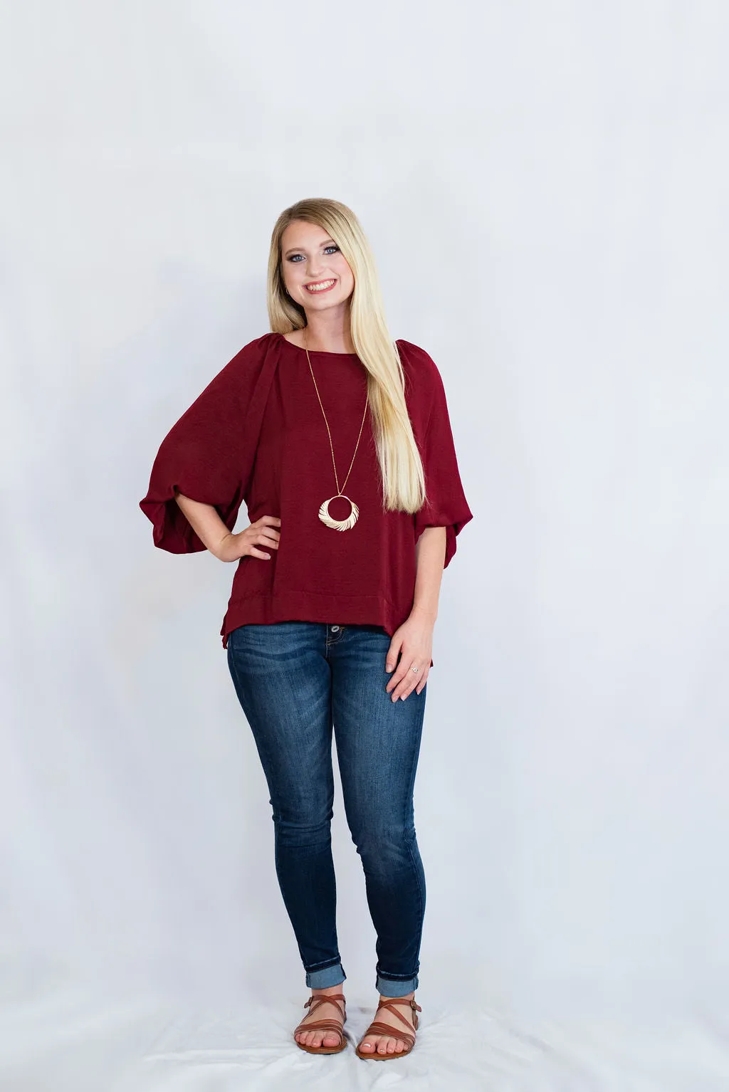 Satin High Low Hem Blouse with Half Balloon Sleeves by Umgee Clothing