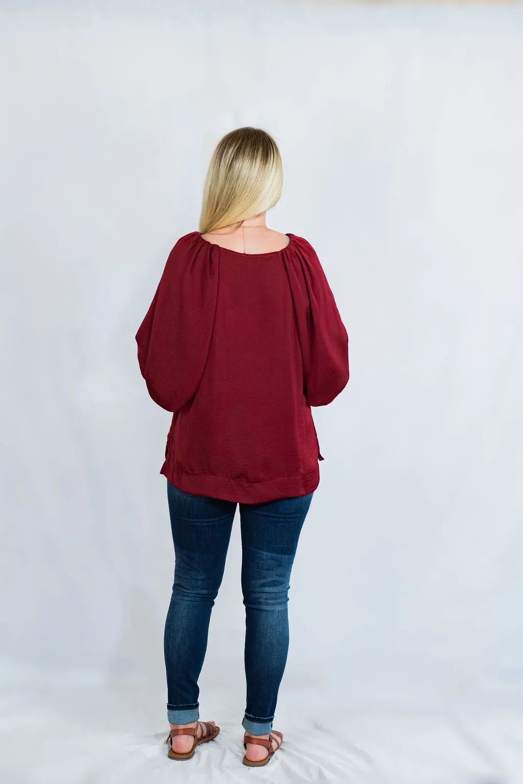 Satin High Low Hem Blouse with Half Balloon Sleeves by Umgee Clothing