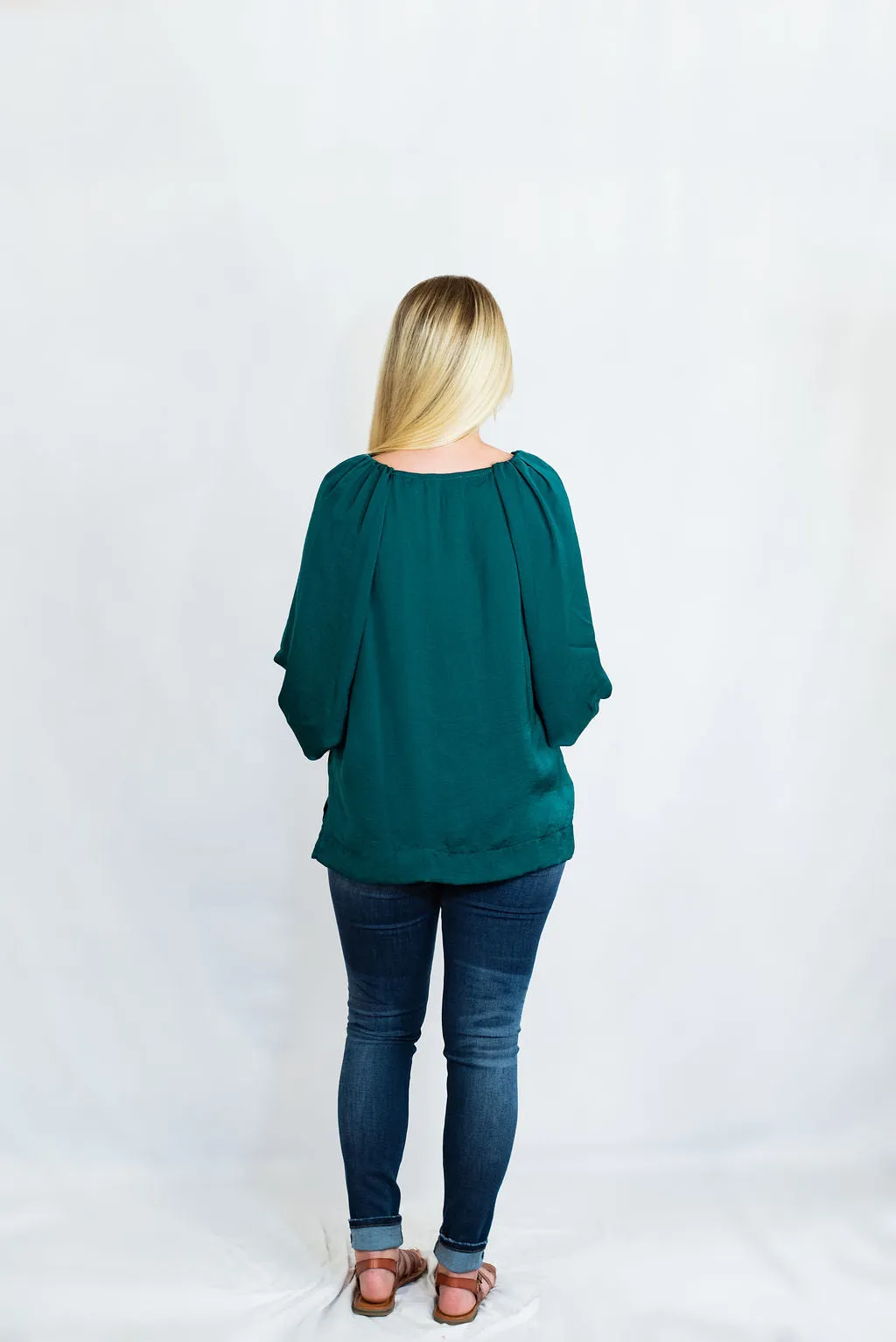 Satin High Low Hem Blouse with Half Balloon Sleeves by Umgee Clothing