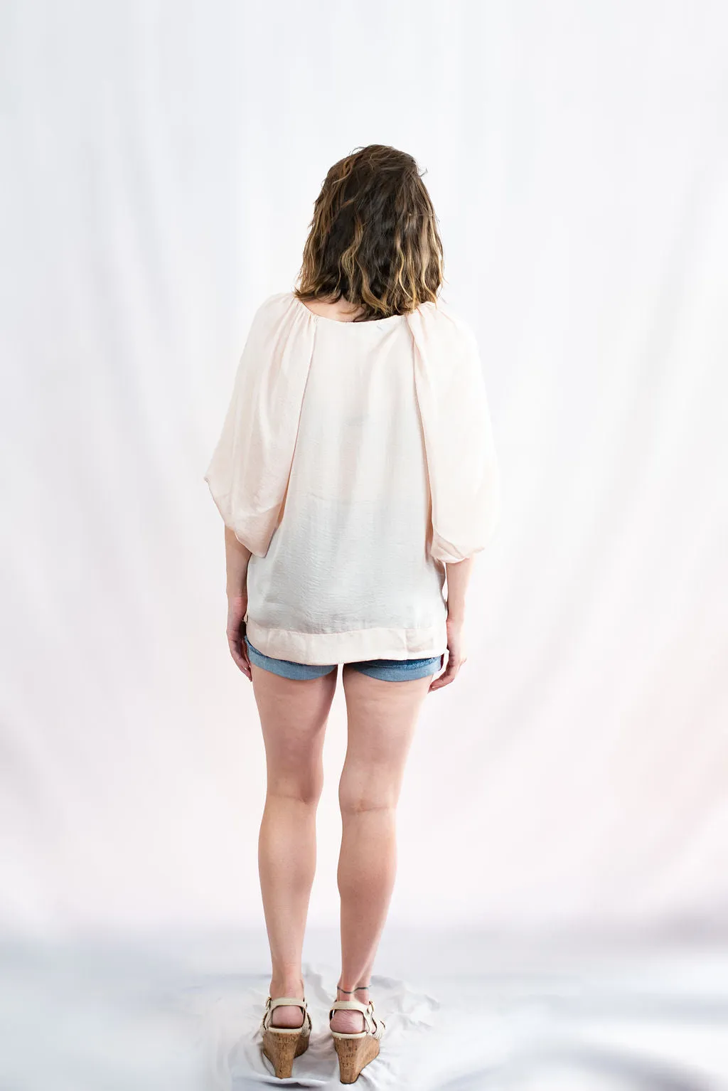 Satin High Low Hem Blouse with Half Balloon Sleeves by Umgee Clothing