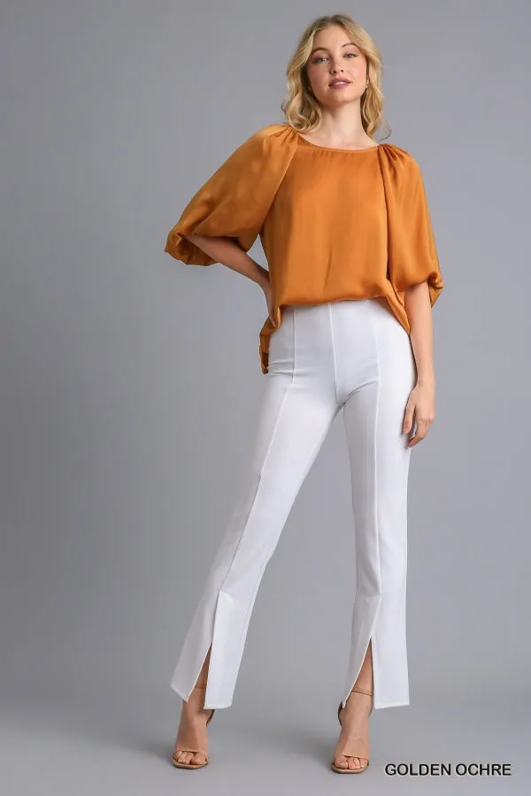 Satin High Low Hem Blouse with Half Balloon Sleeves by Umgee Clothing