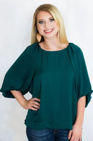 Satin High Low Hem Blouse with Half Balloon Sleeves by Umgee Clothing