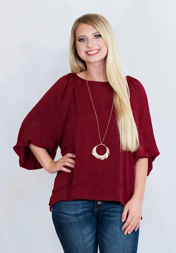 Satin High Low Hem Blouse with Half Balloon Sleeves by Umgee Clothing