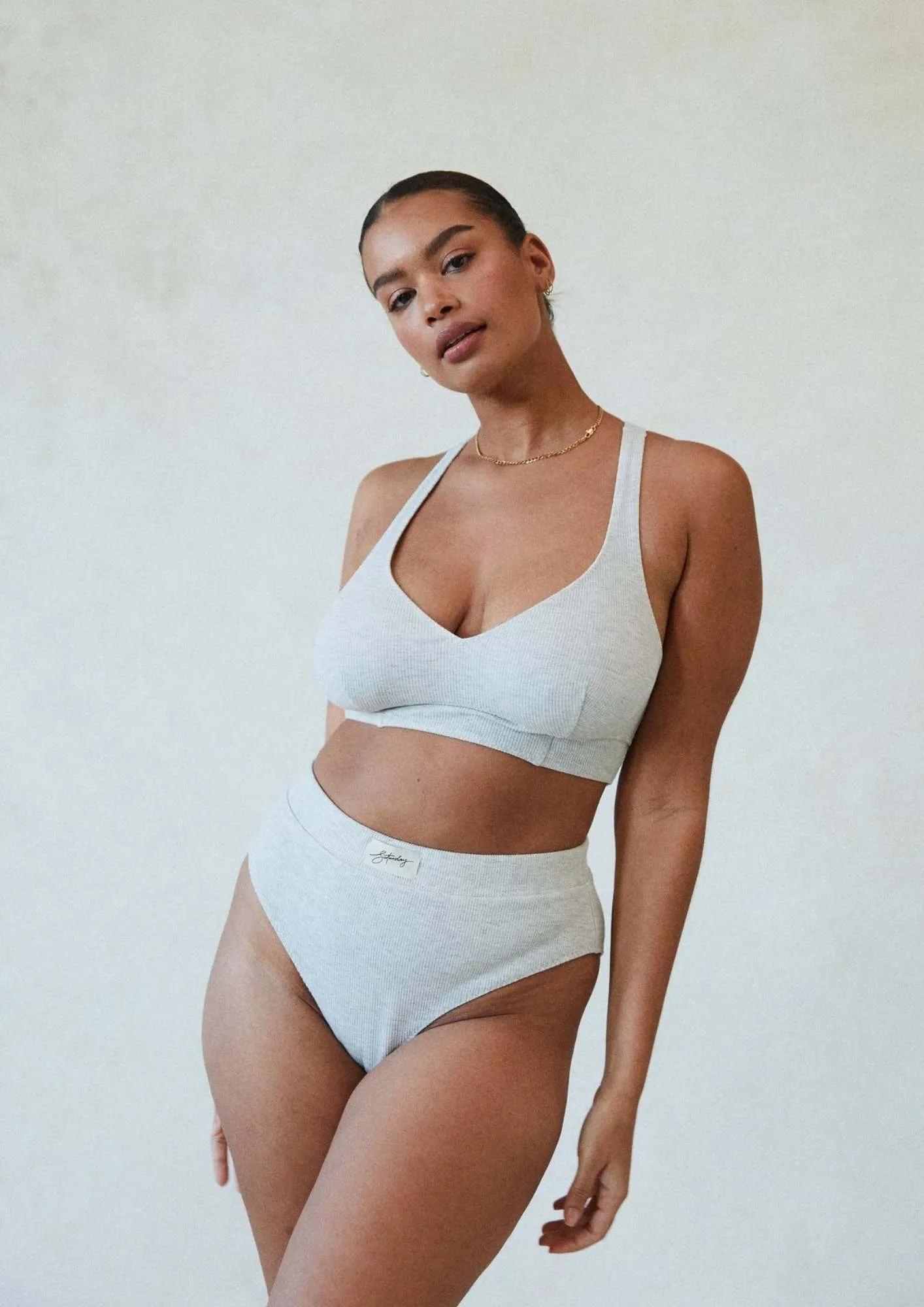 Saturday The Label Elle Ribbed Knit Boyfriend Cotton Brief | Marle Grey