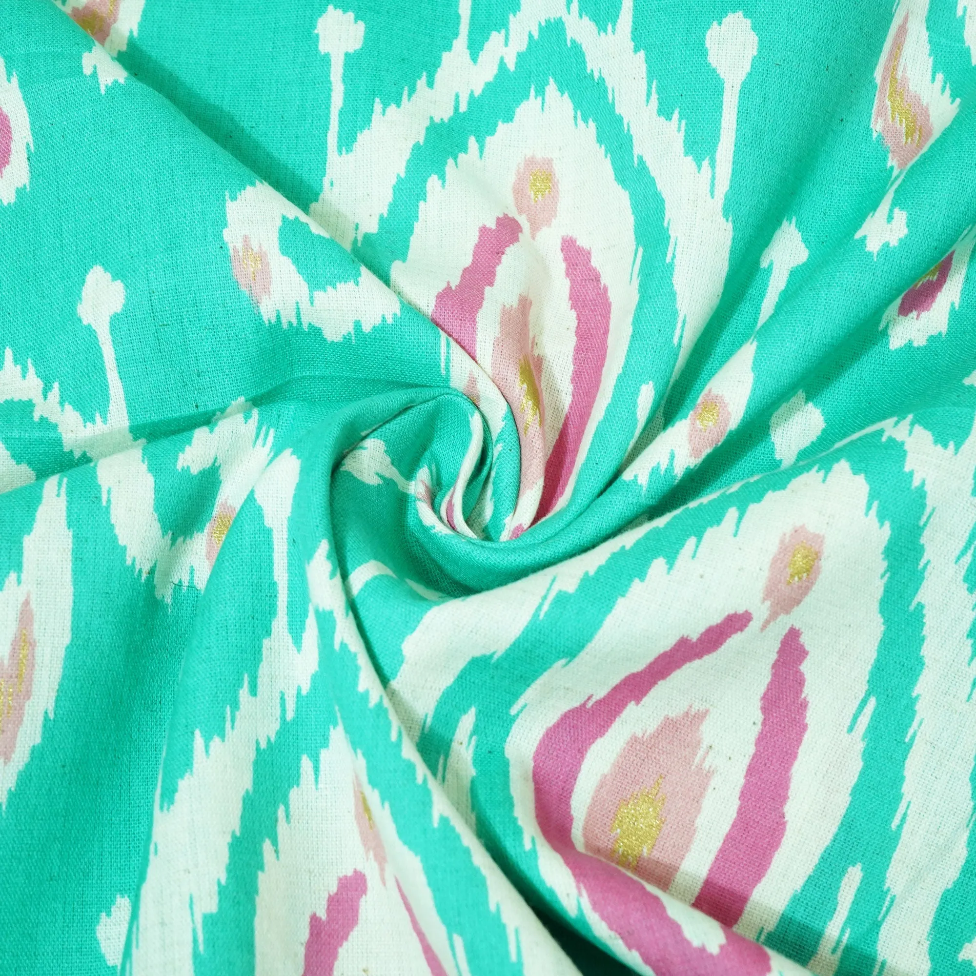 Sea Green Ikkat Print Cotton Flex Fabric CG-23465