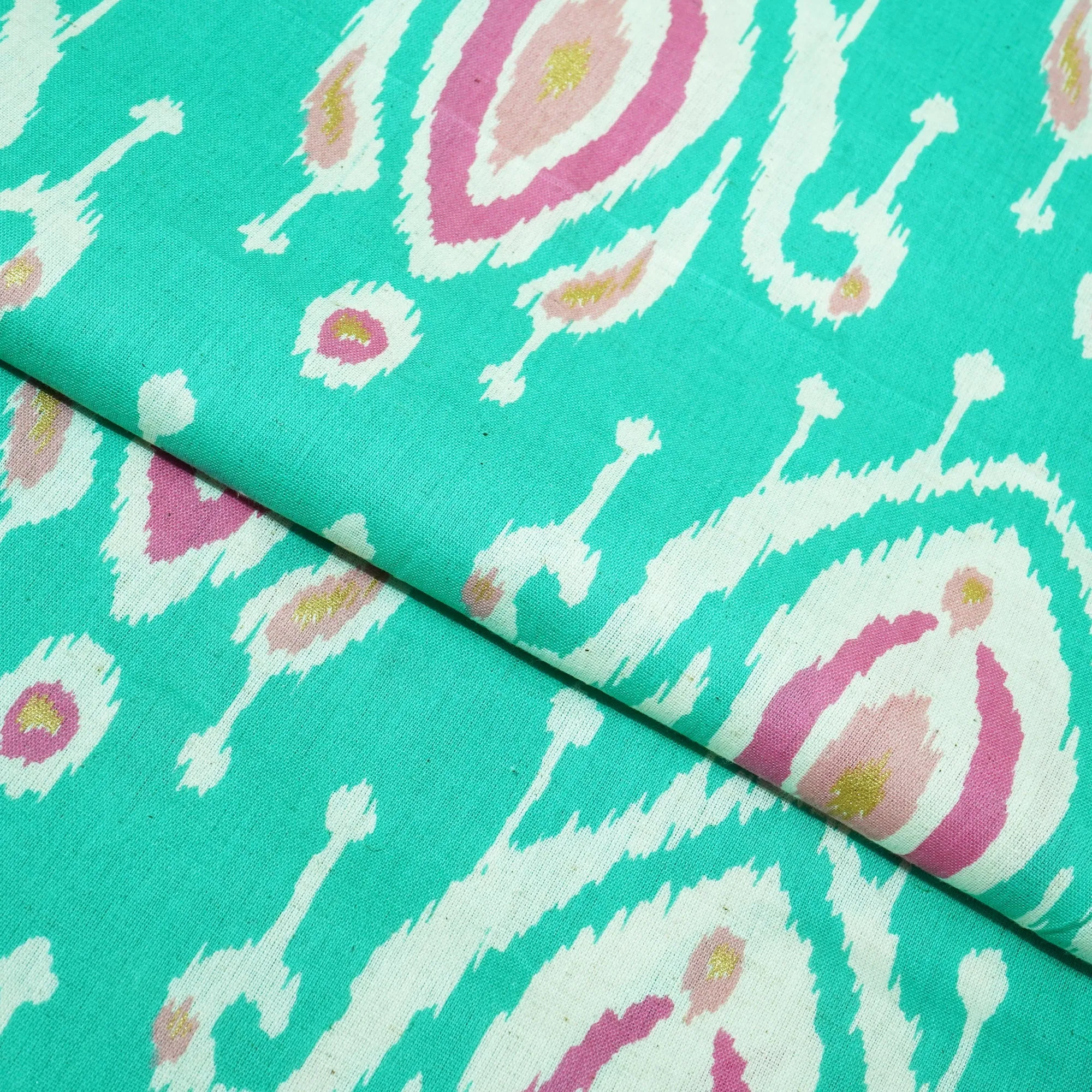 Sea Green Ikkat Print Cotton Flex Fabric CG-23465