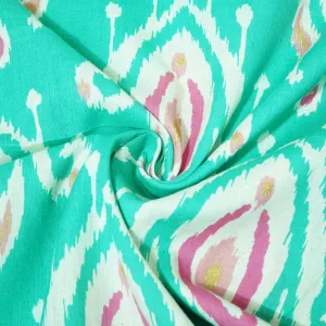 Sea Green Ikkat Print Cotton Flex Fabric CG-23465