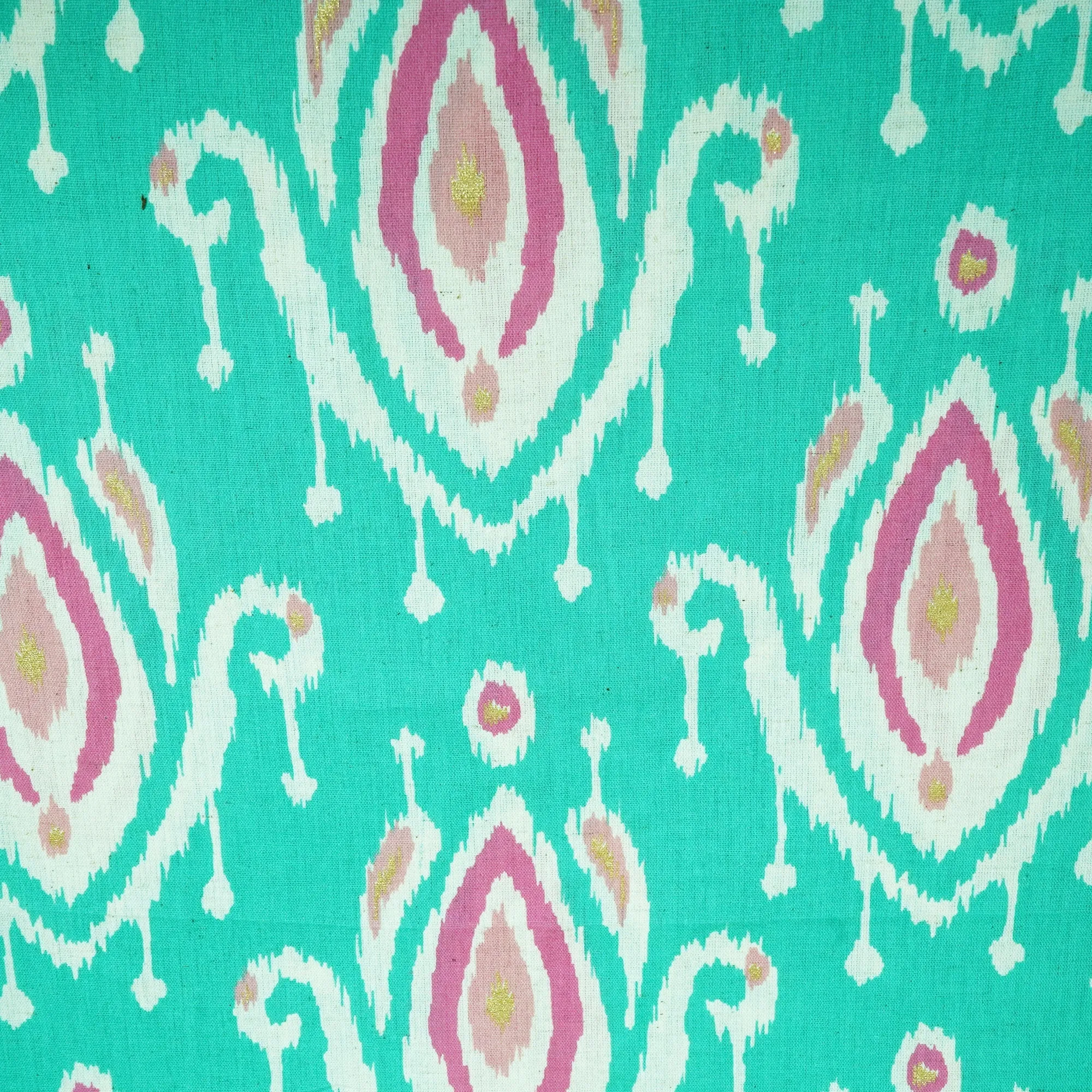 Sea Green Ikkat Print Cotton Flex Fabric CG-23465